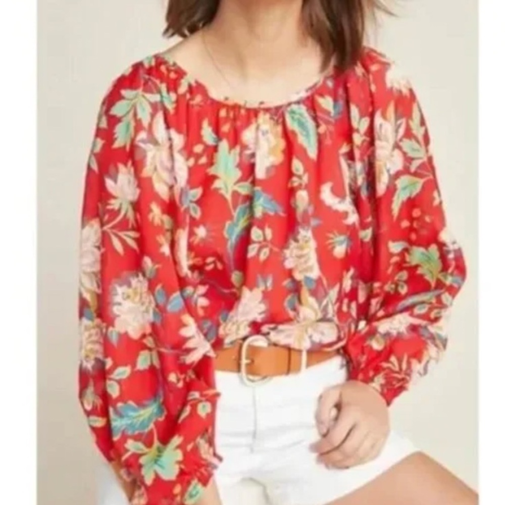 Maeve by Anthropologie Lake House Red Floral Blouse